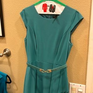 Gorgeous green gray Dress with cat sleeves and suede belt with gold tone buckle